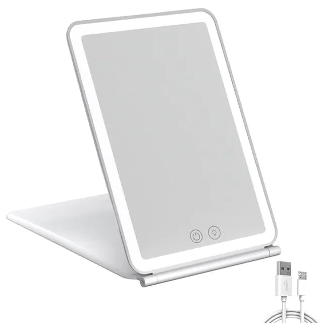 Espejo de Maquillaje Plegable con Luz LED Táctil