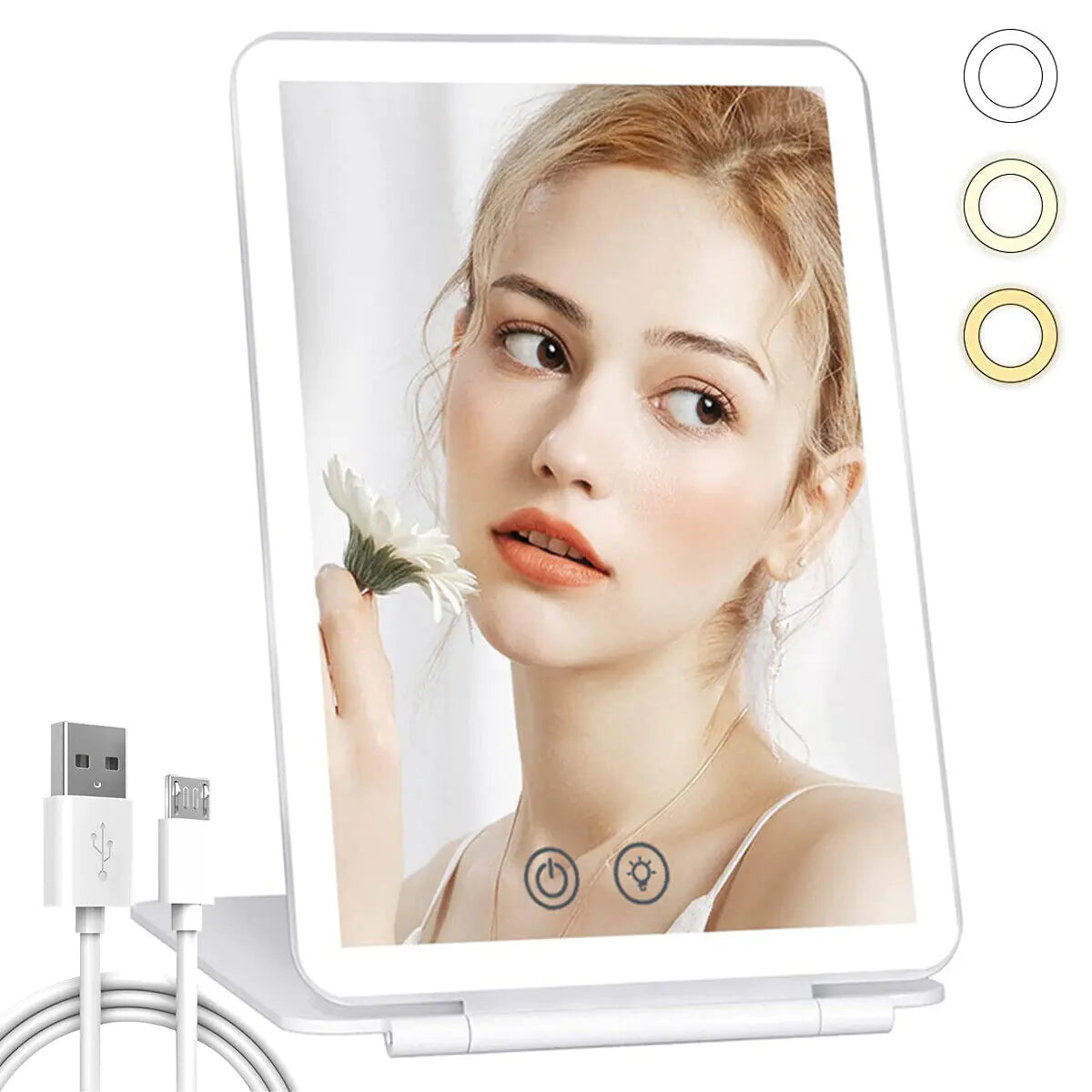 Espejo de Maquillaje Plegable con Luz LED Táctil